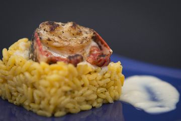 Arroz con lumbrigante e crema de Ribeiro